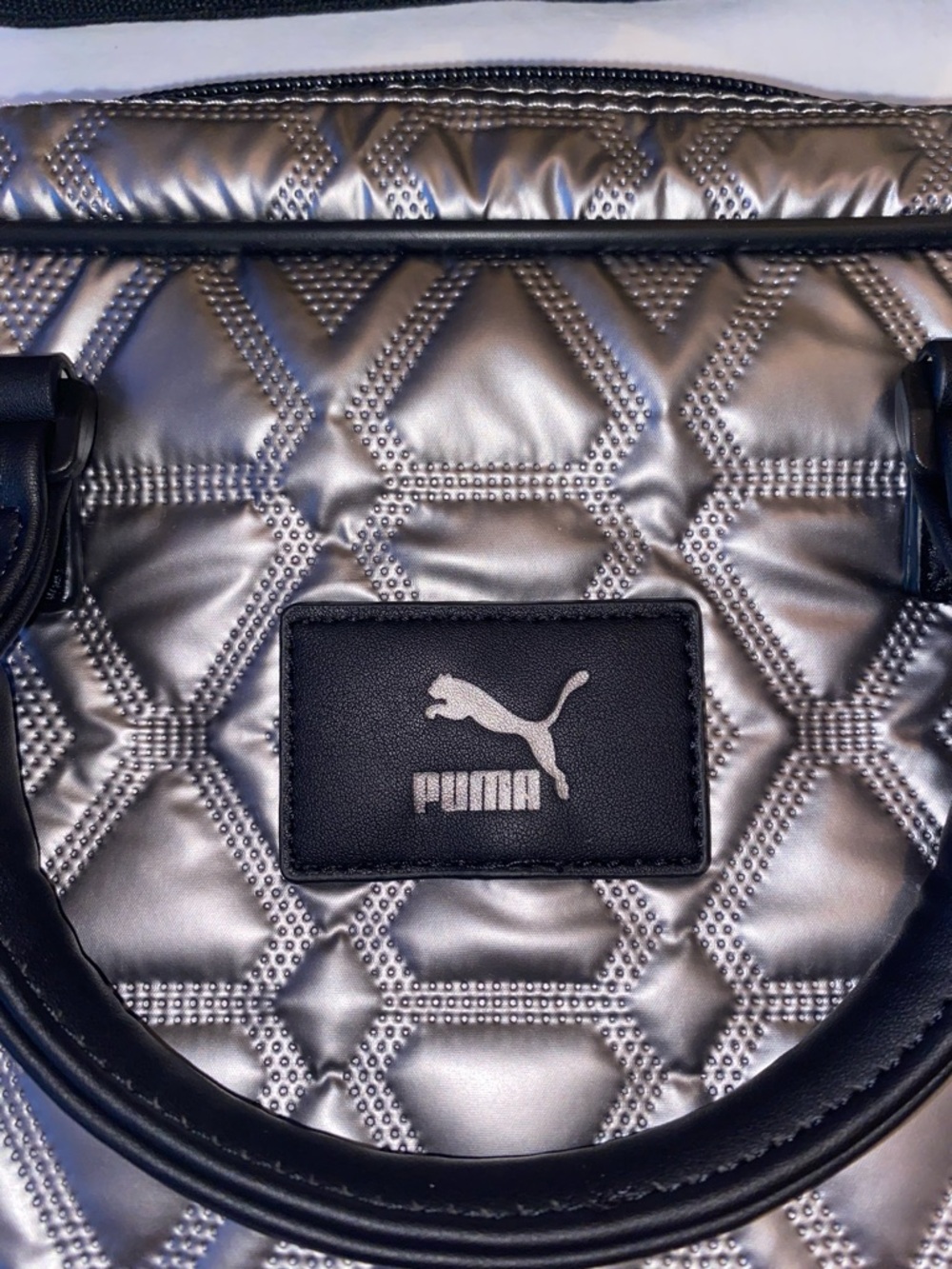 Puma Metallic Quilted Silver Travel Tote with Removable Strap - Picture 2 of 6